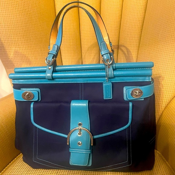 Coach Hampton Double Turnlock Satchel Tote - Picture 3 of 13